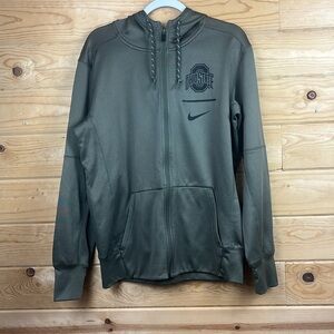 NIKE Therma Fit Army Green Zip Up Hooded Jacket Ohio State Buckeyes Mens Medium